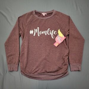 Feathers Maternity Momlife Graphic Sweatshirt Maroon Heathered Crew Pullover M